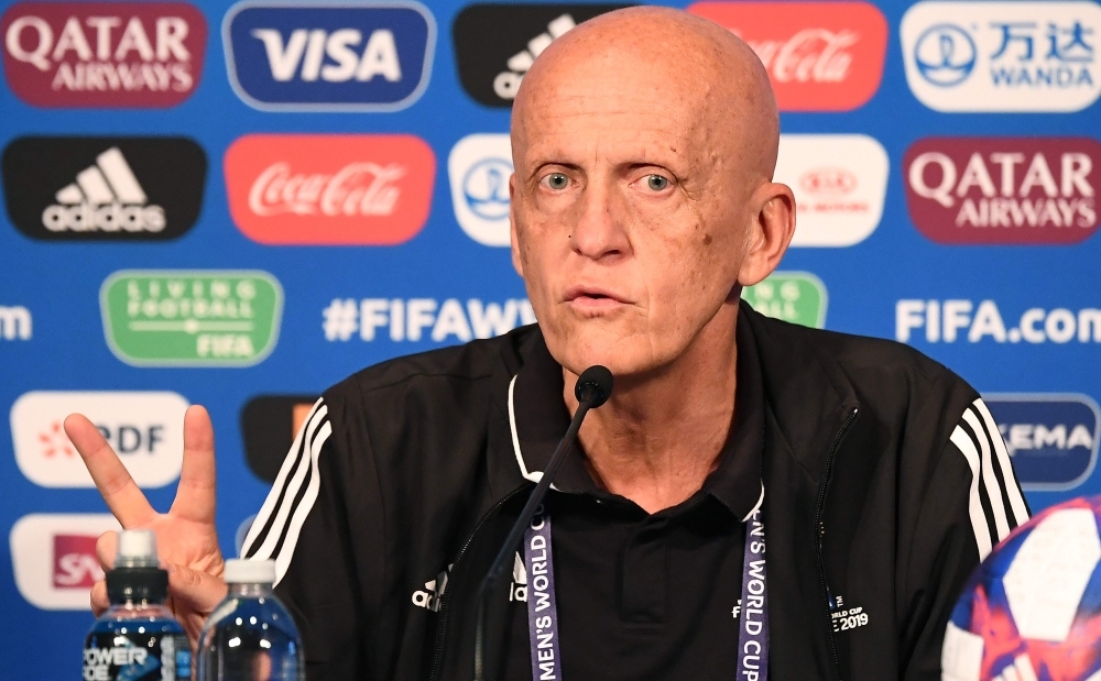 FIFA's Referees Committee Italian chairman Pierluigi Collina gestures as he gives a press conference during the France 2019 Women's football World Cup in Paris on Wednesday. — AFP