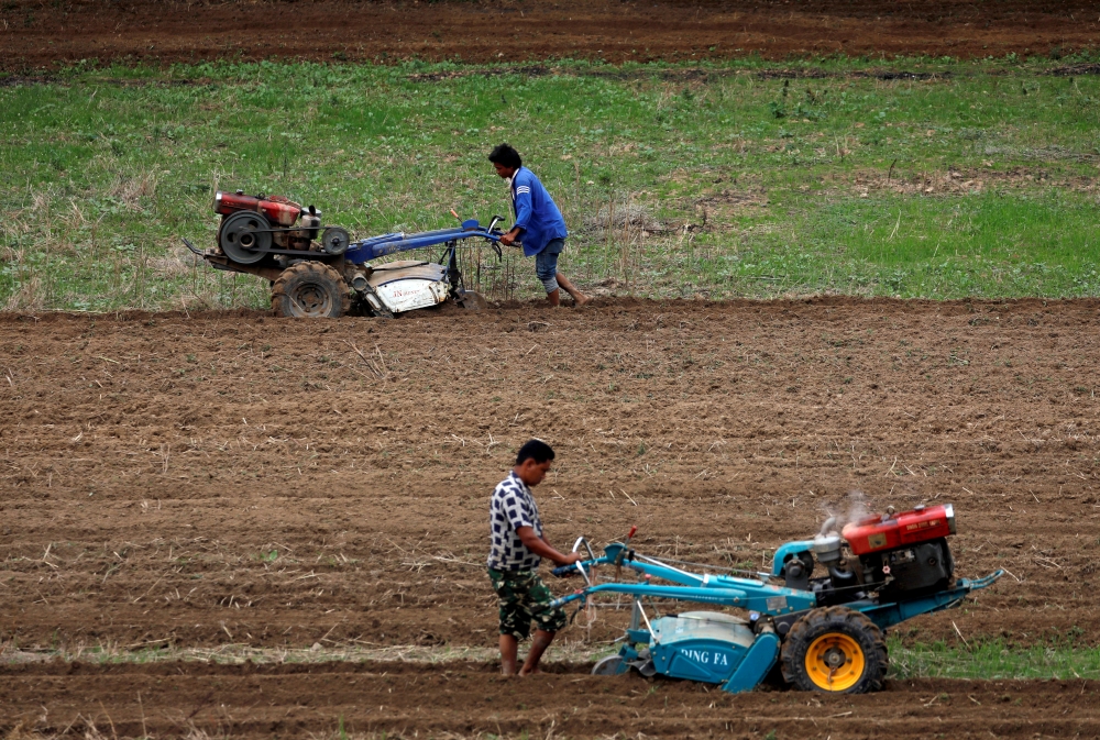 Farmers use tractors to plow the field as they wait for the monsoon rains to harvest rice in Lalitpur, Nepal, on Wednesday. — Reuters