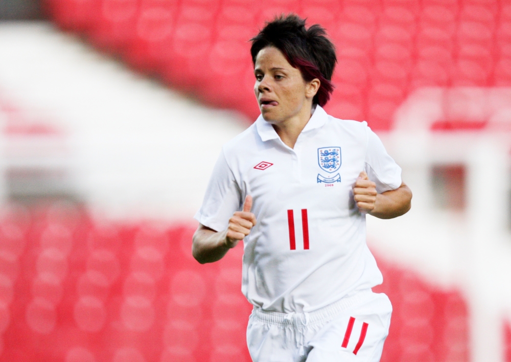 England's Sue Smith (R) in action against Malta's Rachael Cuschieri during the 2011 FIFA Women's World Cup Qualifying European Zone Group Five match at the Bloomfield Road, Blackpool in this Oct. 25, 2009, file photo. — Reuters