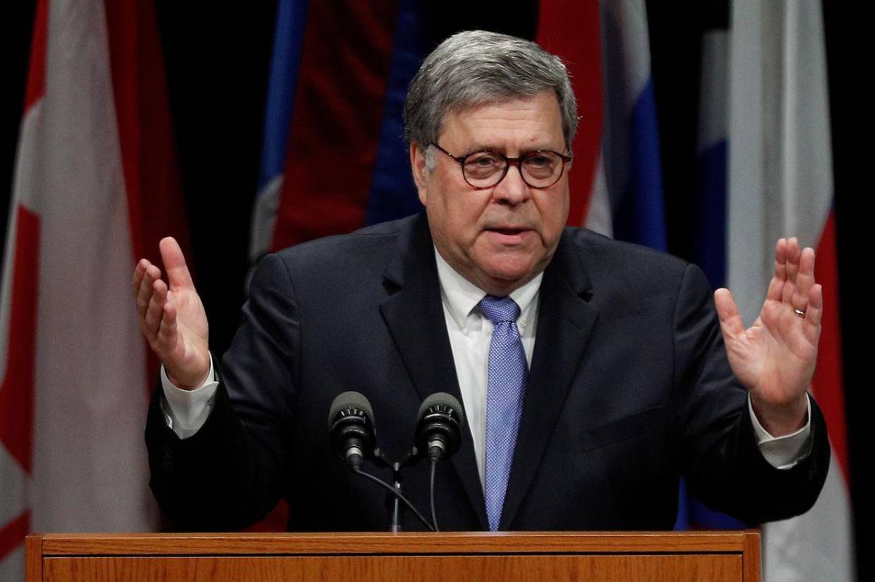 In this file photo, US Attorney General William Barr speaks at the FBI National Academy Graduation Ceremony in Quantico, Virginia on June 7. -Reuters