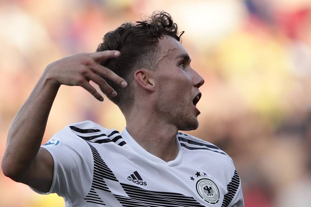 Germany's forward Luca Waldschmidt celebrates after he scored during extra-time of the semi-final match of the U21 European Football Championships between Germany and Romania on June 27, 2019 at the Renato Dall'Ara stadium in Bologna. / AFP / Update Images Press / Isabella BONOTTO
