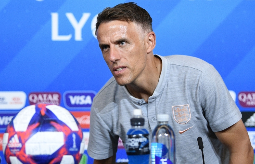 England's head coach Phil Neville arrives for a press conference at the Groupama stadium in Lyon, on Sunday, during the France 2019 Women's World Cup. USA will face England during the France 2019 Women's World Cup semifinal football match on July 2, 2019. — AFP