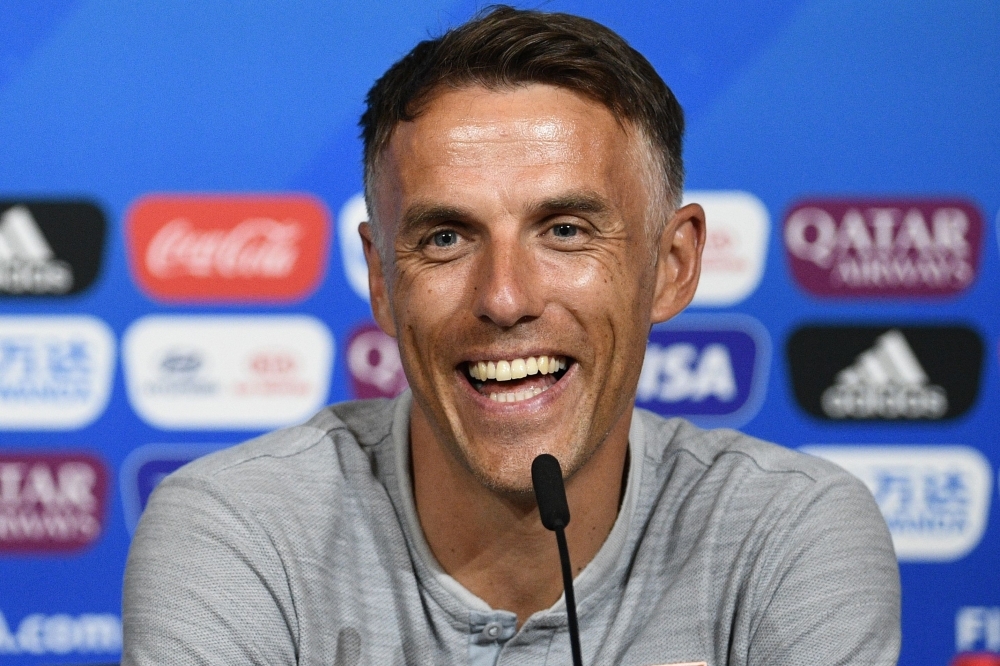 England's head coach Phil Neville arrives for a press conference at the Groupama stadium in Lyon, on Sunday, during the France 2019 Women's World Cup. USA will face England during the France 2019 Women's World Cup semifinal football match on July 2, 2019. — AFP