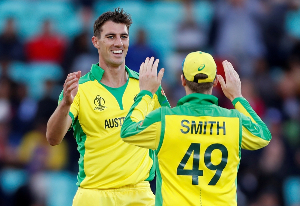 In this file photo of June 15, 2019, Australia's Pat Cummins celebrates taking the wicket of Sri Lanka's Nuwan Pradeep to win the World Cup 2019 match at Kia Oval, London. — Reuters