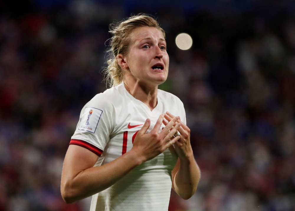 England's Ellen White looks dejected at the end of the Women's World Cup semifinal against Groupama Stadium, Lyon, France on Tuesday. — Reuters