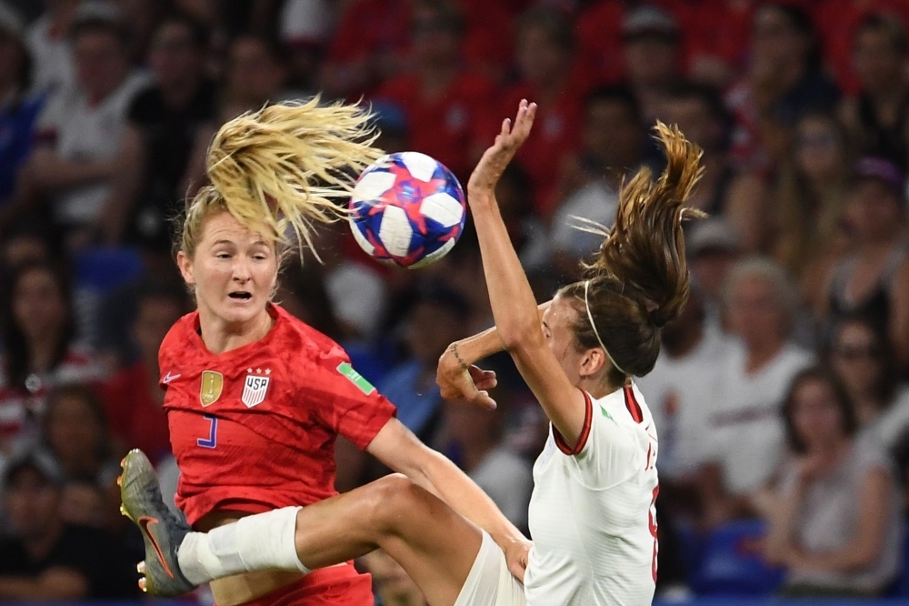 United States' forward Alex Morgan (C) celebrates after scoring a goal during the France 2019 Women's World Cup semifinal football match against England at the Lyon Satdium in Decines-Charpieu, central-eastern France on Tuesday. — AFP 