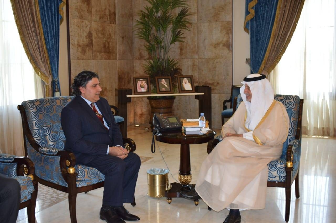 Ambassador of Pakistan to Saudi Arabia Raja Ali Ejaz meets with Makkah Emir Prince Khaled Al-Faisal in Jeddah.