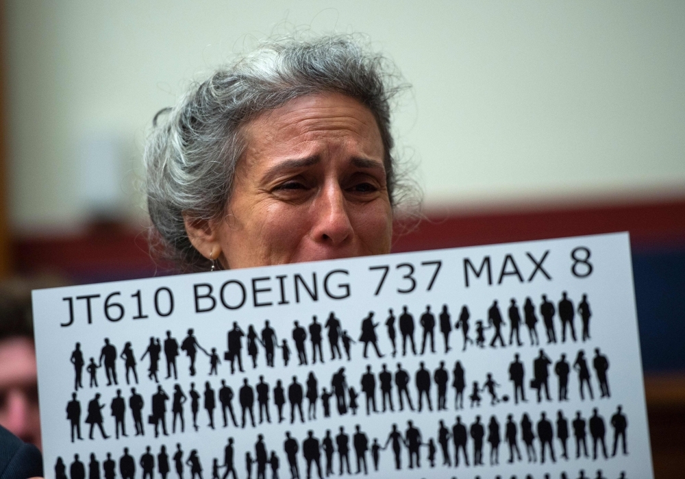 Nadia Milleron, the mother of Samya Stumo who was killed in the crash of Ethiopian Airlines Flight 302, reacts before an aviation subcommittee hearing on 