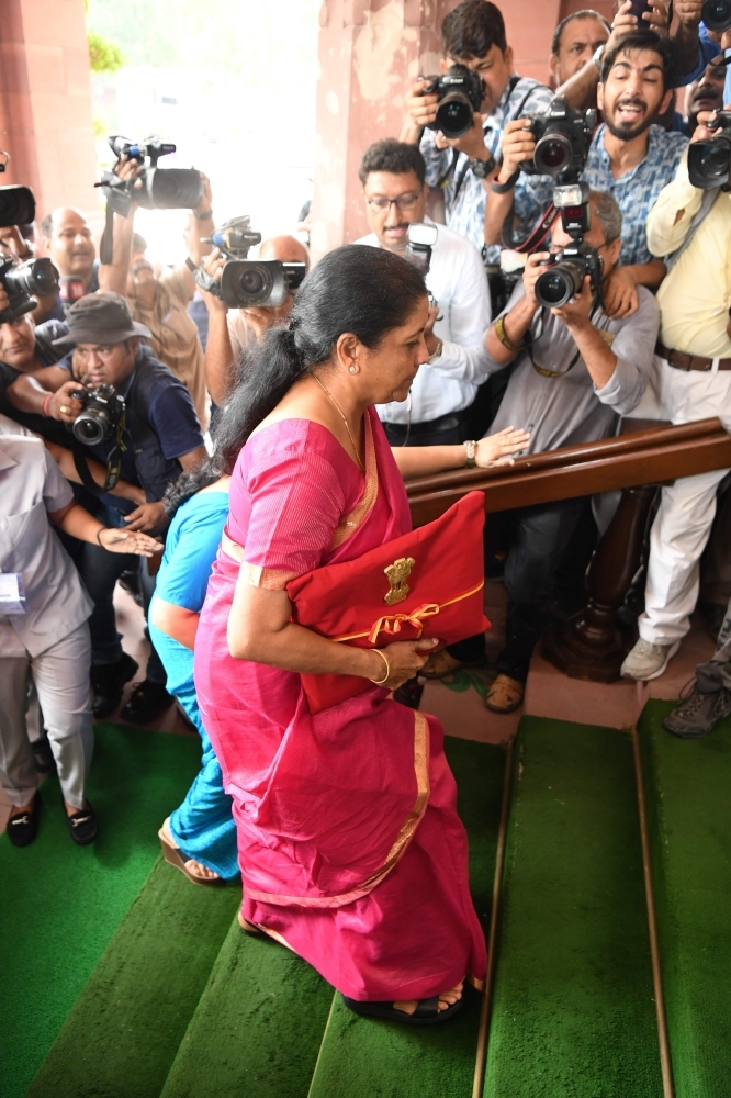 India Finance Minister Nirmala Sitharaman arrives in Parliament to present the union Budget for 2019-20, in New Delhi on July 5, 2019. — AFP