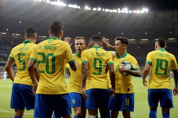 Brazil's Gabriel Jesus celebrates scoring their first goal against Argentina with teammates during the semifinal of Copa America 2019 at Mineirao Stadium, Belo Horizonte, Brazil in this July 2, 2019 file photo. — Reuters