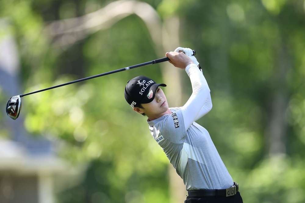 Park Sung-hyun of the Republic of Korea hits her tee shot on the third hole during the second round of the Thornberry Creek LPGA Classic at Thornberry Creek at Oneida, Wisconsin on Friday.  — AFP
