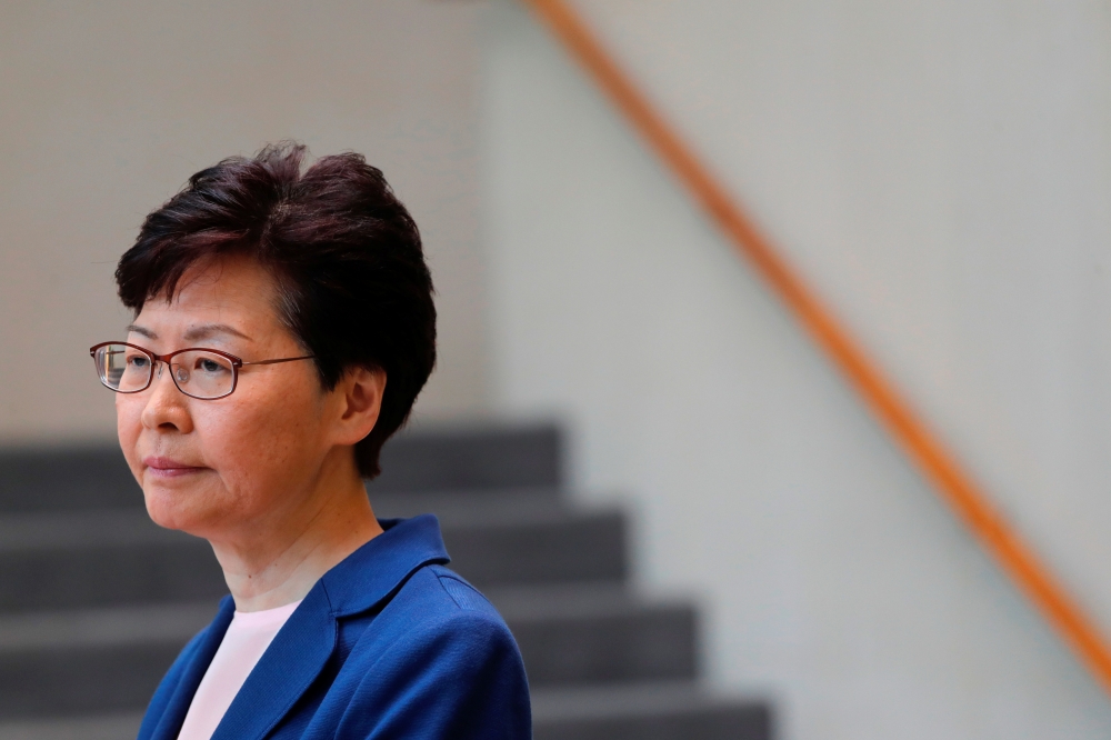 Hong Kong Chief Executive Carrie Lam speaks to media over an extradition bill in Hong Kong, on Tuesday. -Reuters