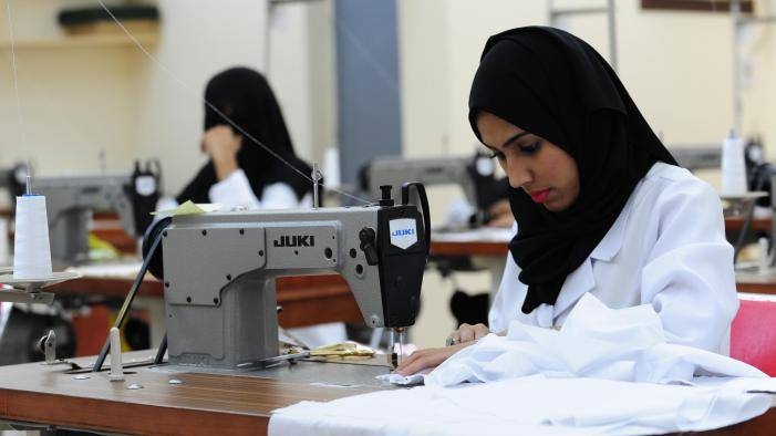 Saudi seamstresses work at a factory in Jeddah. — File photo