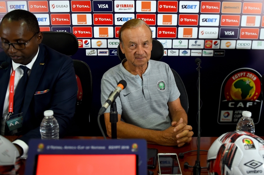 Nigeria's coach Gernot Rohr attends a press conference on the eve of the 2019 Africa Cup of Nations (CAN) quarterfinal football match between South Africa and Nigeria at Cairo international stadium on Tuesday. — AFP