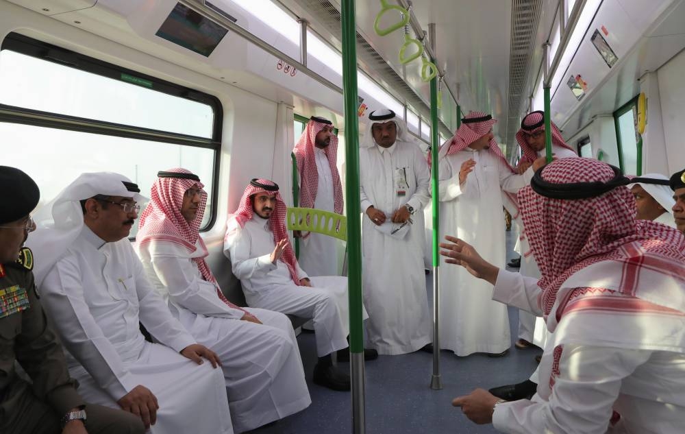 Deputy Emir of Makkah Prince Badr Bin Sultan takes a trip on the Mashaer train during an inspection tour of the holy sites. — SPA