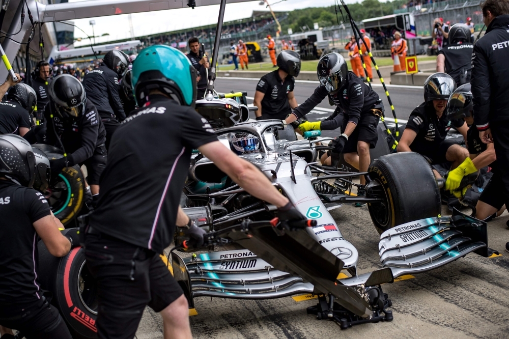 Mercedes' Finnish driver Valtteri Bottas drives back to the pit lane during first practice at Silverstone motor racing circuit in Silverstone, central England, on Fridayahead of the British Formula One Grand Prix. — AFP