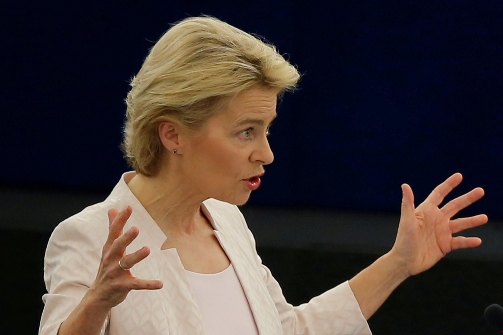 Designated European Commission President Ursula von der Leyen delivers a speech during a debate on her election at the European Parliament in Strasbourg, France, on Tuesday. — Reuters