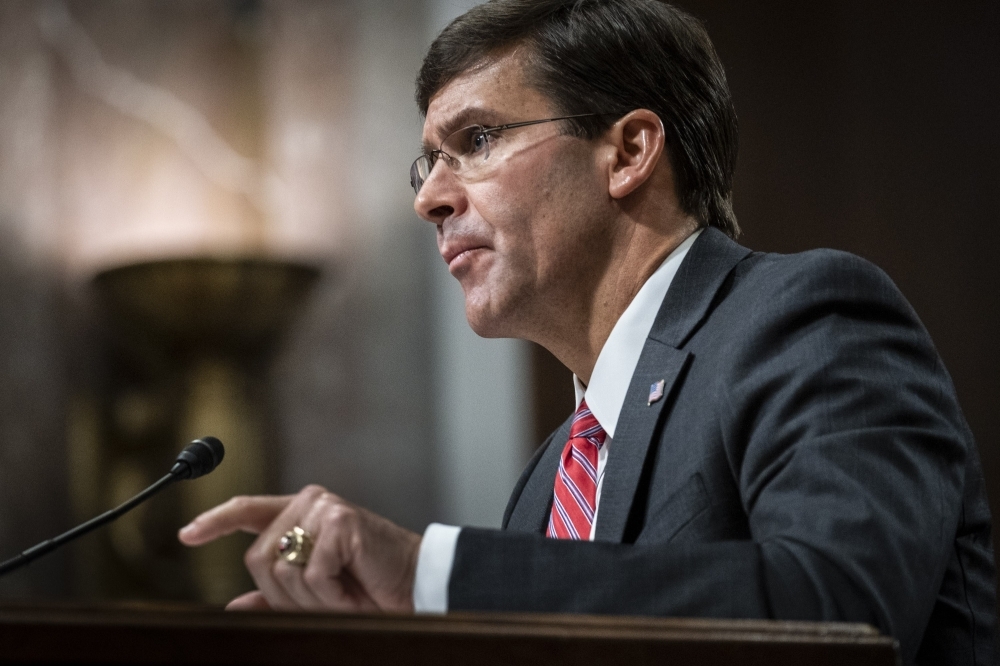 Secretary of Defense nominee, Mark Esper, testifies before the Senate Armed Services Committee during his confirmation hearing in Washington on Tuesday. — AFP