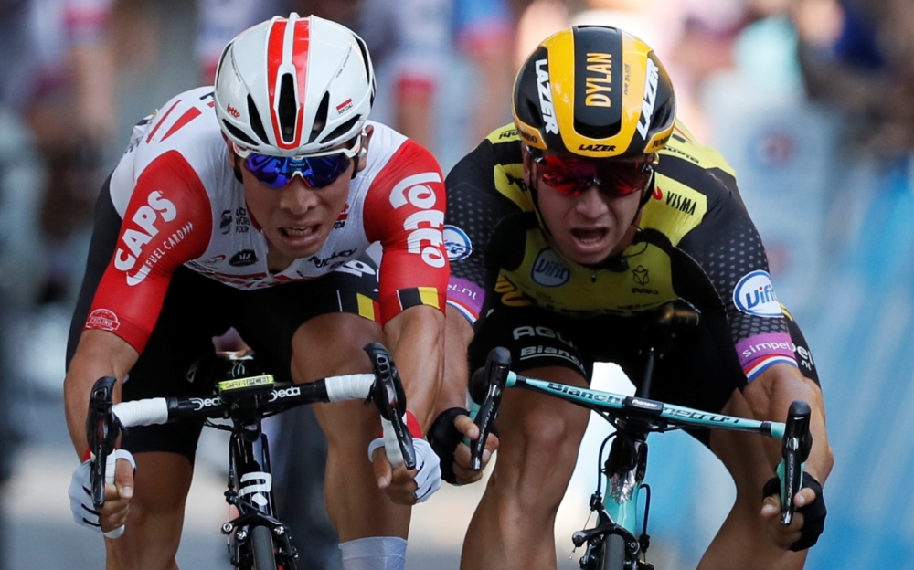 Lotto Soudal rider Caleb Ewan of Australia (left) edges out Team Jumbo-Visma rider Dylan Groenewegen of the Netherlands to win his first Tour de France Stage 11 from Albi to Toulouse, on Wednesday. — Reuters