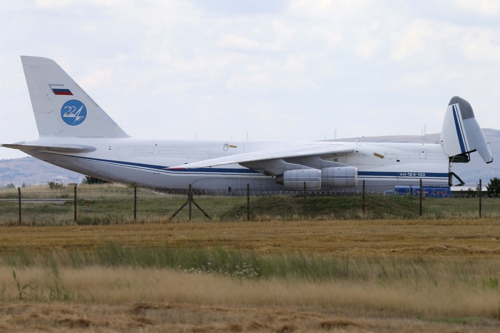 A Russian Antonov military cargo plane, carrying S-400 missile defense system from Russia, is unloaded after landing at the Murted military airbase (also known as Akincilar military airbase), in Ankara in this July 12, 2019 file photo. — AFP