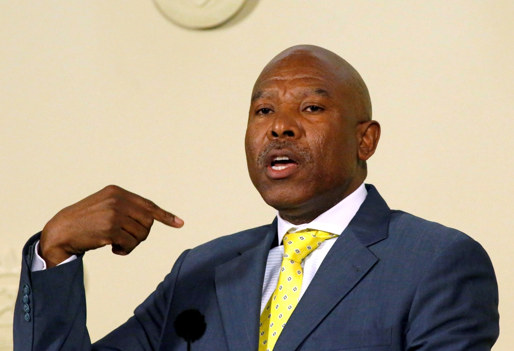 South Africa Reserve Bank governor (SARB) Lesetja Kganyago gestures during a media briefing in Pretoria, in this Oct. 6, 2014 file photo. — Reuters