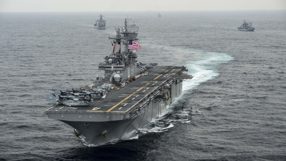 This US Navy file photo taken on March 7, 2016  shows the amphibious assault ship USS Boxer (LHD 4) as it transits the East Sea during Exercise Ssang Yong 2016. The US military shot down an Iranian drone on Thursday that came within 1,000 yards of one of its naval vessels in the Strait of Hormuz, President Donald Trump said.— AFP