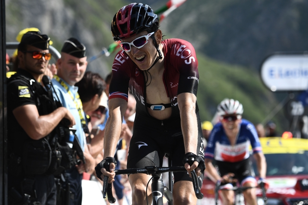 Great Britain's Geraint Thomas crosses the finish line of the fourteenth stage of the 106th edition of the Tour de France cycling race between Tarbes and Tourmalet Bareges, in Tourmalet Bareges on Saturday. — AFP