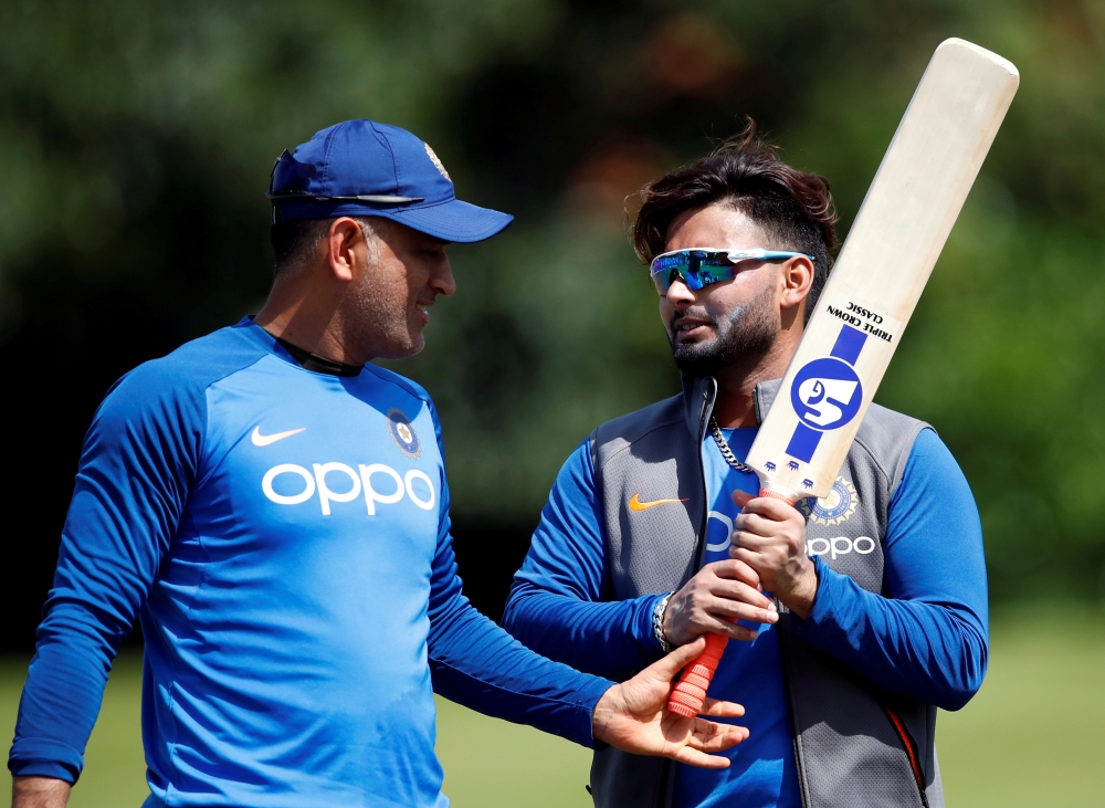 India's MS Dhoni (L) and Rishabh Pant during nets session at  Edgbaston, Birmingham, Britain, in this June 29, 2019 file photo. — Reuters