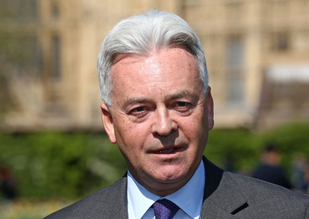 Britain's Minister of State for Europe and the Americas Alan Duncan gestures during a joint press conference with Ecuador's Ambassador Jaime Marchan, unseen, at Victoria Gardens, Westminster, in this April 11, 2019 file photo. — AFP