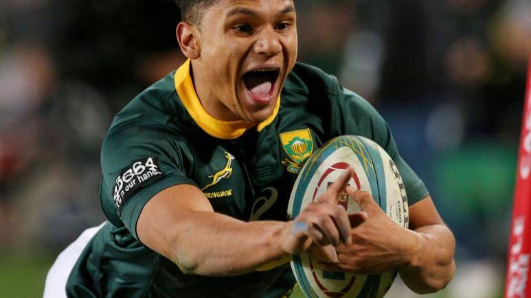 South Africa's Herschel Jantjies scores a try during the Rugby Championship match against Australia at Ellis Park Stadium, Johannesburg, South Africa in this July 20, 2019 file photo.  — Reuters 
