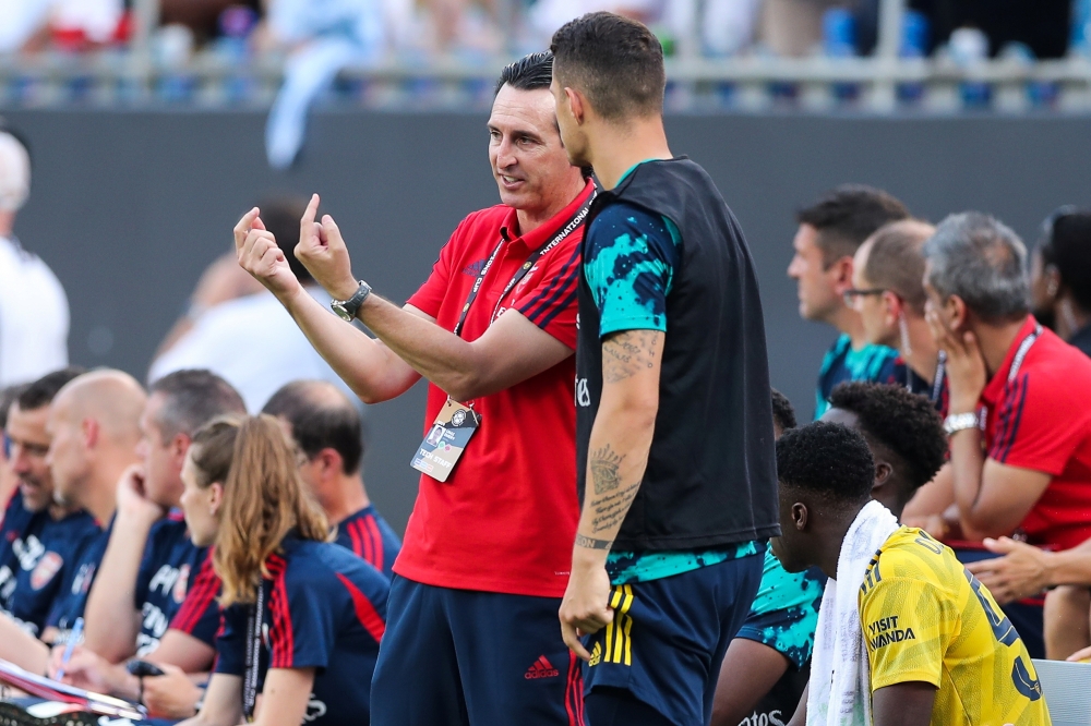 Arsenal Coach Unai Emery talks with one of his players during the International Champions Cup soccer series against Fiorentina at Bank of America Stadium, Charlotte, NC, USA in this Jul 20, 2019 file photo. — Reuters