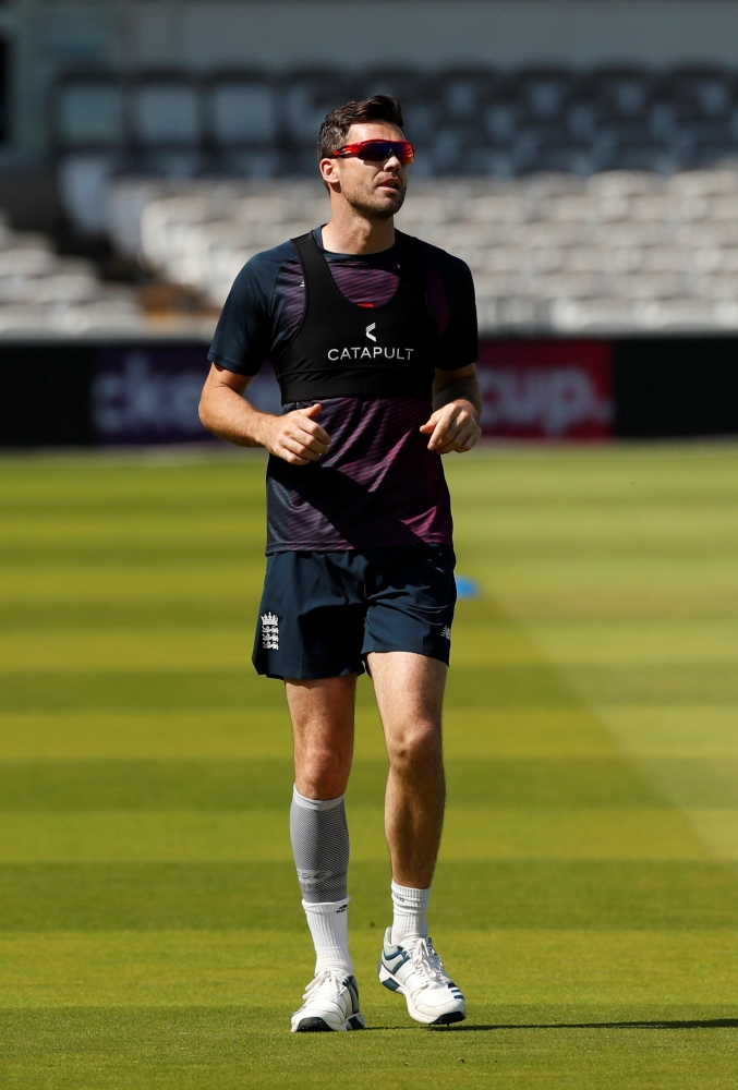 England's James Anderson during nets session at Lord's Cricket Ground, London, Britain, on Tuesday. — Reuters