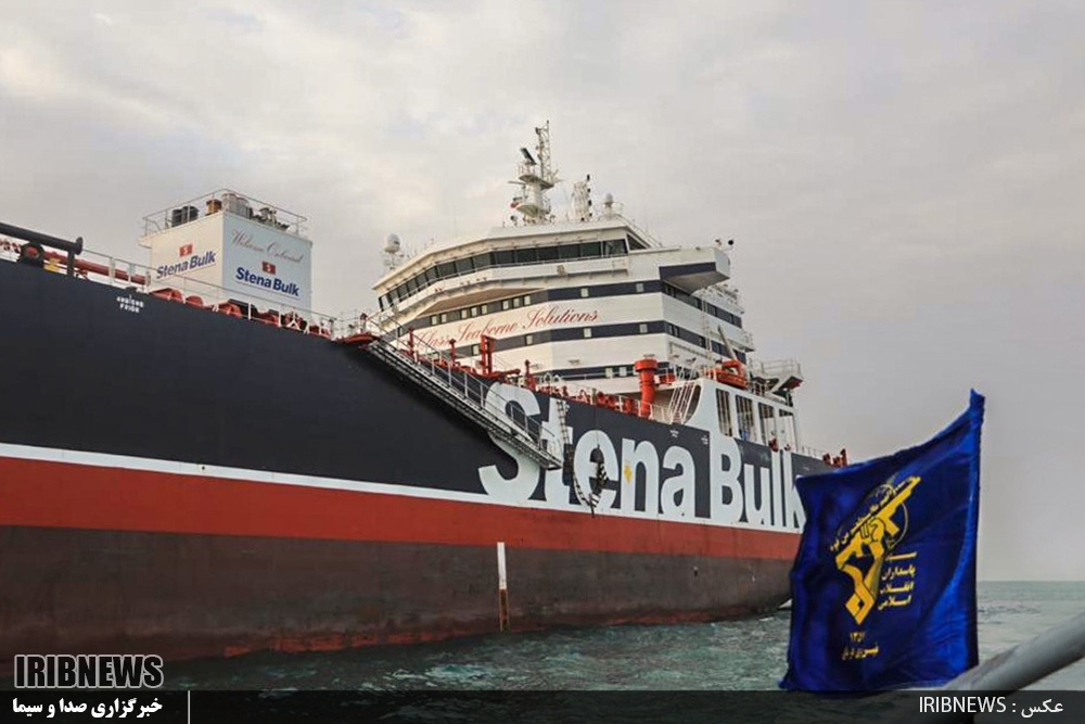 An image grab taken from a broadcast by Islamic Republic of Iran Broadcasting (IRIB) on Monday shows Iranian Revolutionary Guards in speedboats patrolling a tanker Stena Impero as it's anchored off the Iranian port city of Bandar Abbas.  — AFP