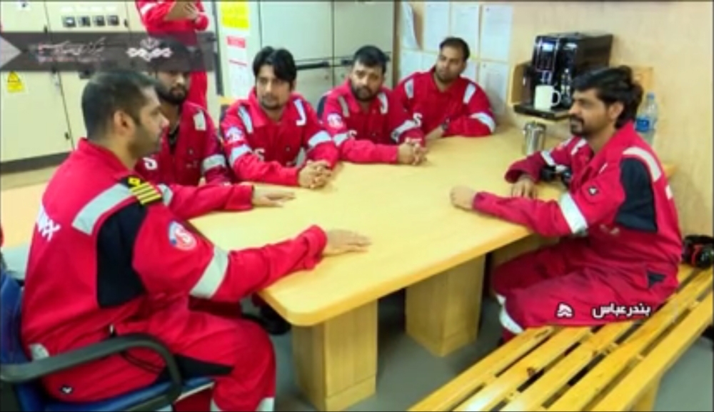 An image grab taken from a broadcast by Islamic Republic of Iran Broadcasting (IRIB) on Monday shows crew members of the British-flagged tanker Stena Impero, after it was seized by Iran's Revolutionary Guard Corps. — AFP