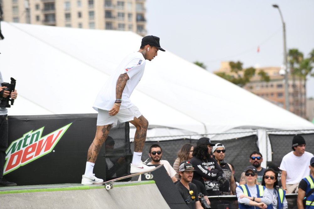 Nyjah Huston of the United States competes during the men's street finals of the Dew Tour Skateboarding Championships in Long Beach, California, US, in this June 16 2019 photo.  — Reuters