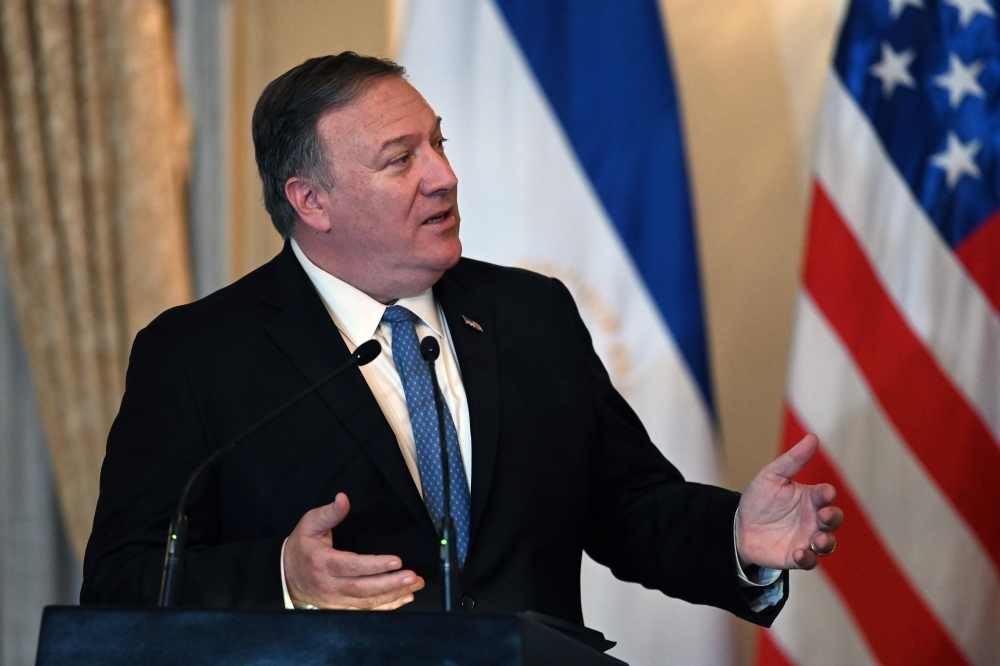 US Secretary of State Mike Pompeo speaks during a joint press conference with Salvadoran President Nayib Bukele, not seen, at the presidential residence in San Salvador in this July 21, 2019 file photo. — AFP