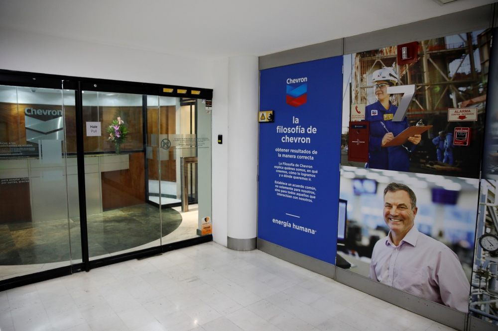 The logo of Chevron is seen in their office in Caracas, Venezuela, in this April 18, 2018 file photo. — Reuters