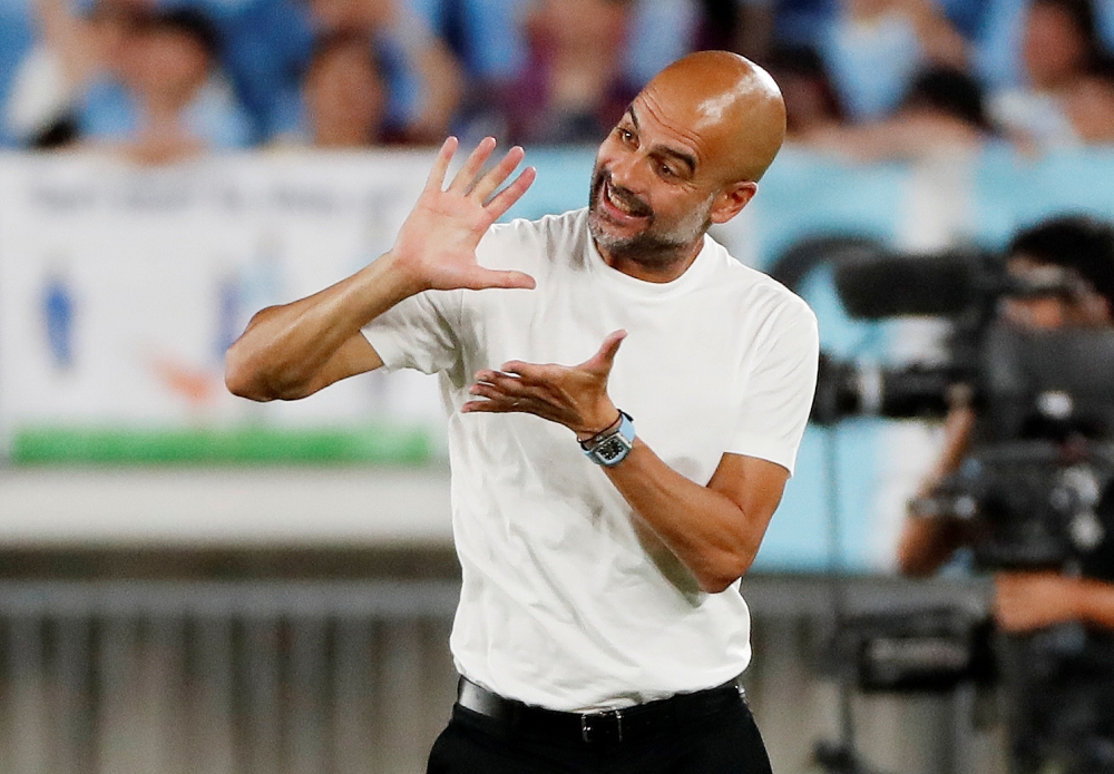 Manchester City manager Pep Guardiola gestures during the pre-season friendly match against Yokohama F Marinos, Nissan Stadium, Yokohama, Japan, on Saturday. — Reuters