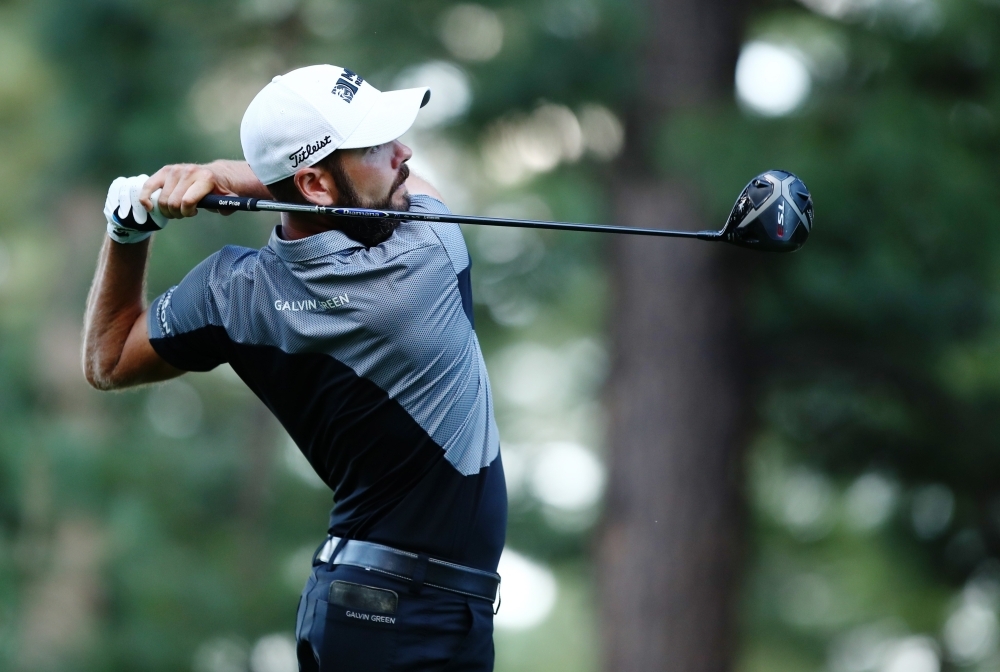 Troy Merritt plays his shot from the 13th tee during the third round of the Barracuda Championship at Montreux Country Club in Reno, Nevada, on Saturday. — AFP