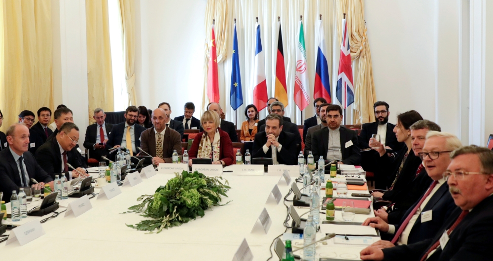 Secretary General of European External Action Service (EEAS) Helga Schmid and Iran's top nuclear negotiator Abbas Araqchi attend a meeting of the JCPOA Joint Commission in Vienna, Austria, on Sunday. — Reuters