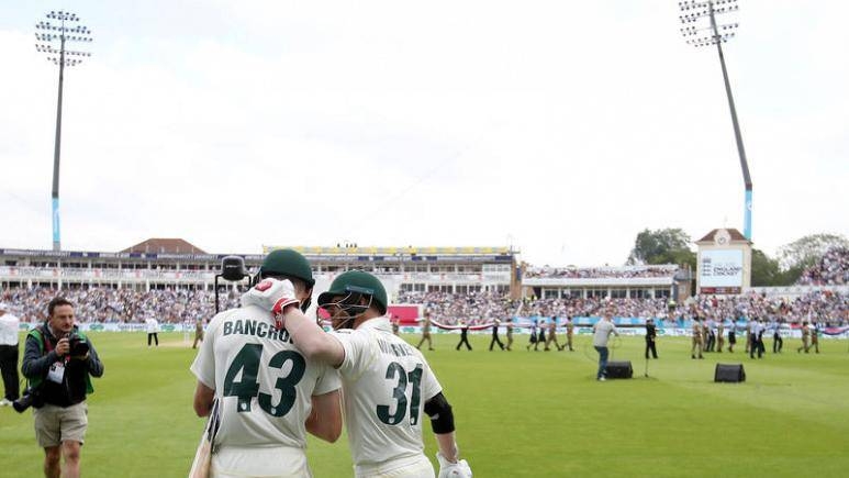 Australia's David Warner and Cameron Bancroft come out before the Ashes 2019 first Test match at Edgbaston, Birmingham, Britain on Thursday. — Reuters