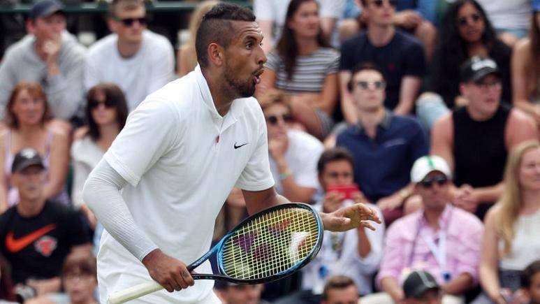 Australia's Nick Kyrgios reacts during his first round match against Australia's Jordan Thompson at Wimbledon, in this July 2, 2019 file photo. —  Reuters