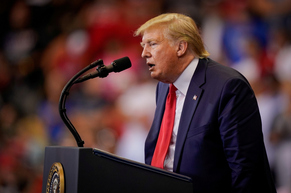 US President Donald Trump speaks at a campaign rally in Cincinnati, Ohio on Thursday. -Reuters photo  