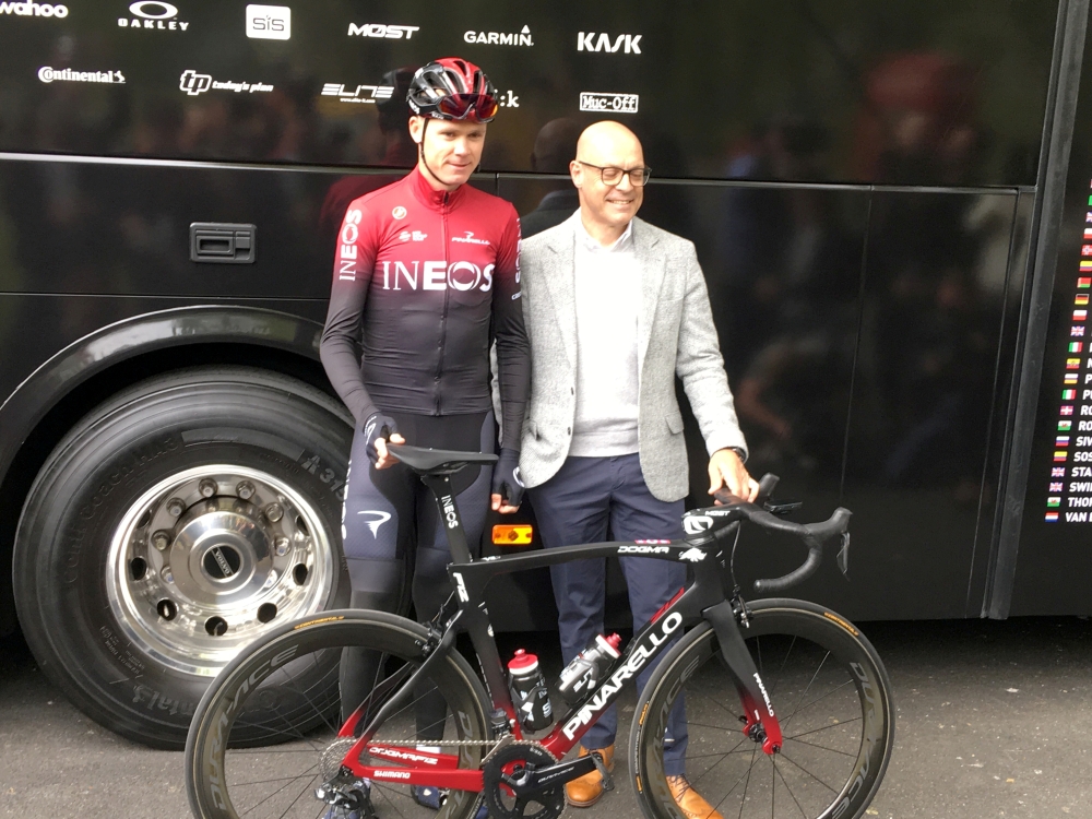 Cyclist Chris Froome attends the launching of Team Ineos with the team's general manager Dave Brailsford in Linton, Yorkshire, Britain, in this May 1, 2019 file photo. — Reuters