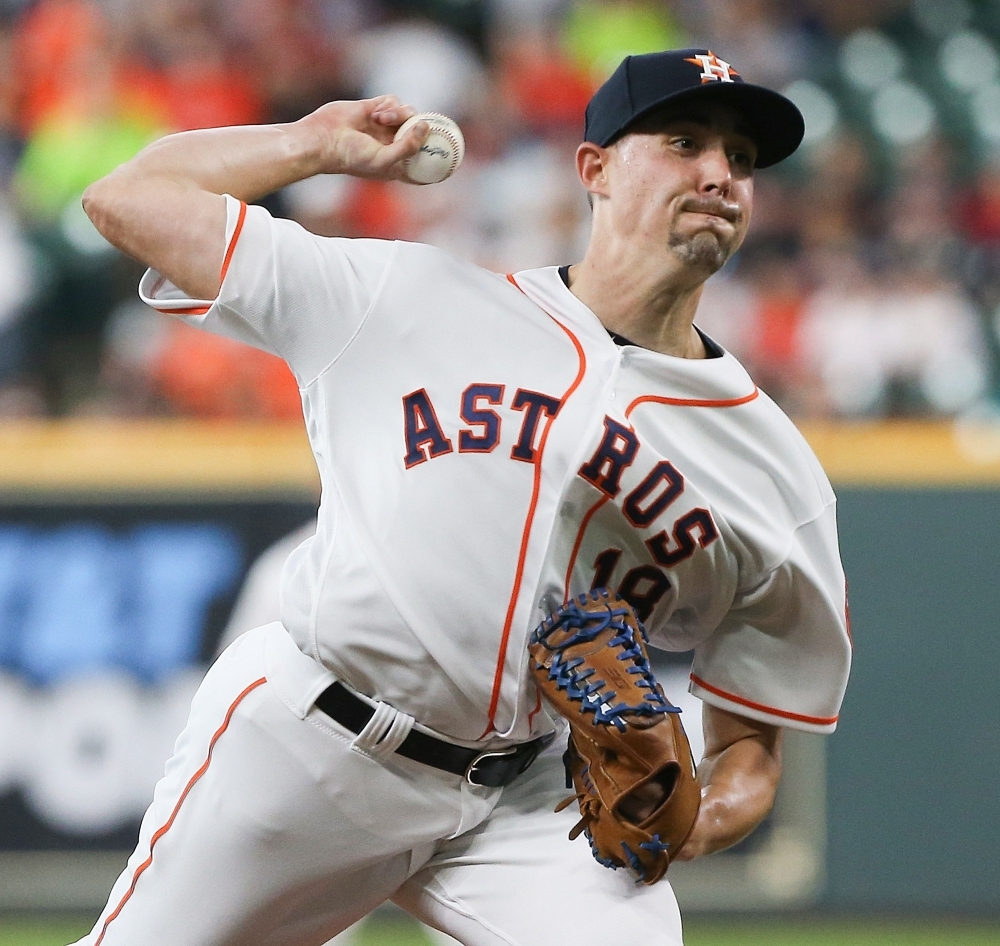 Aaron Sanchez 18 of the Houston Astros pitches in the first inning against the Seattle Mariners at Minute Maid Park in Houston, Texas, on Saturday. — AFP