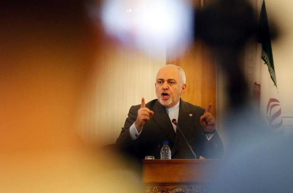 Iranian Foreign Minister Mohammad Javad Zarif speaks during a press conference in the capital Tehran on Monday. — AFP