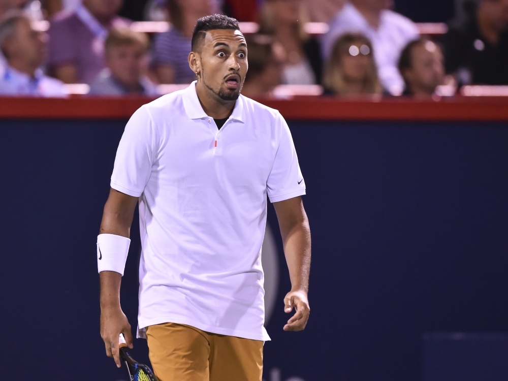 Nick Kyrgios of Australia reacts in his match against Kyle Edmund of Great Britain during the Rogers Cup at IGA Stadium in Montreal, Canada, on Tuesday.  — AFP