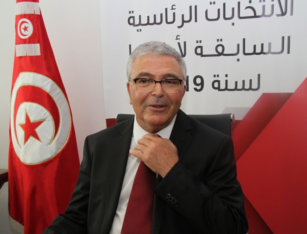 Tunisian Defense Minister Abdelkrim Zbidi is pictured as he submits his candidacy for the upcoming early presidential elections in the capital Tunis on Wednesday. — AFP