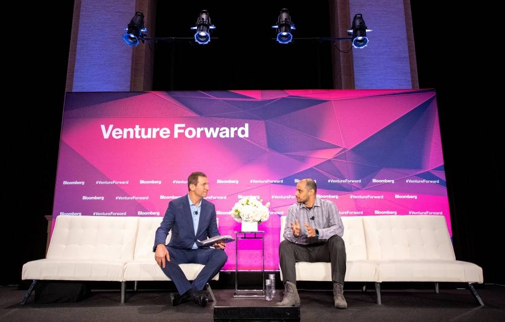 Prince Khaled Bin Alwaleed is seen with Bloomberg's John Gittlesohn at Venture Forward show in this file picture. — Courtesy photo
