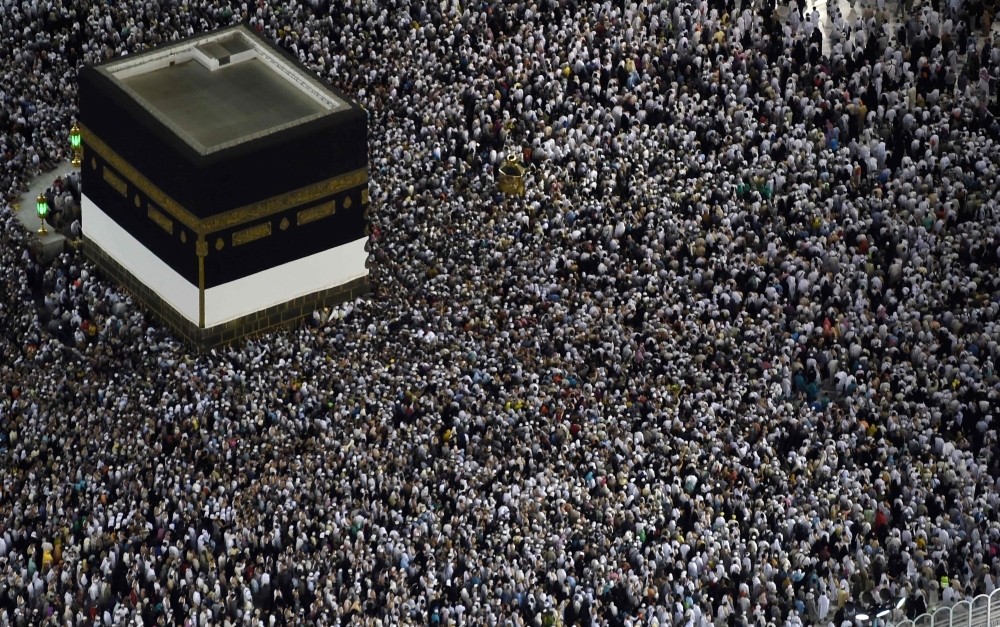 Pilgrims gather around the Kaaba at the Grand Mosque in Makkah on Thursday, prior to the start of the annual Haj pilgrimage in the holy city. — AFP
